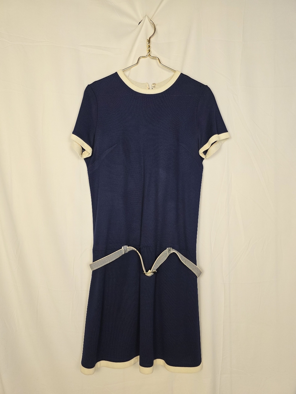 Vintage Navy Contrast-Trim Short Sleeve Knit Dress